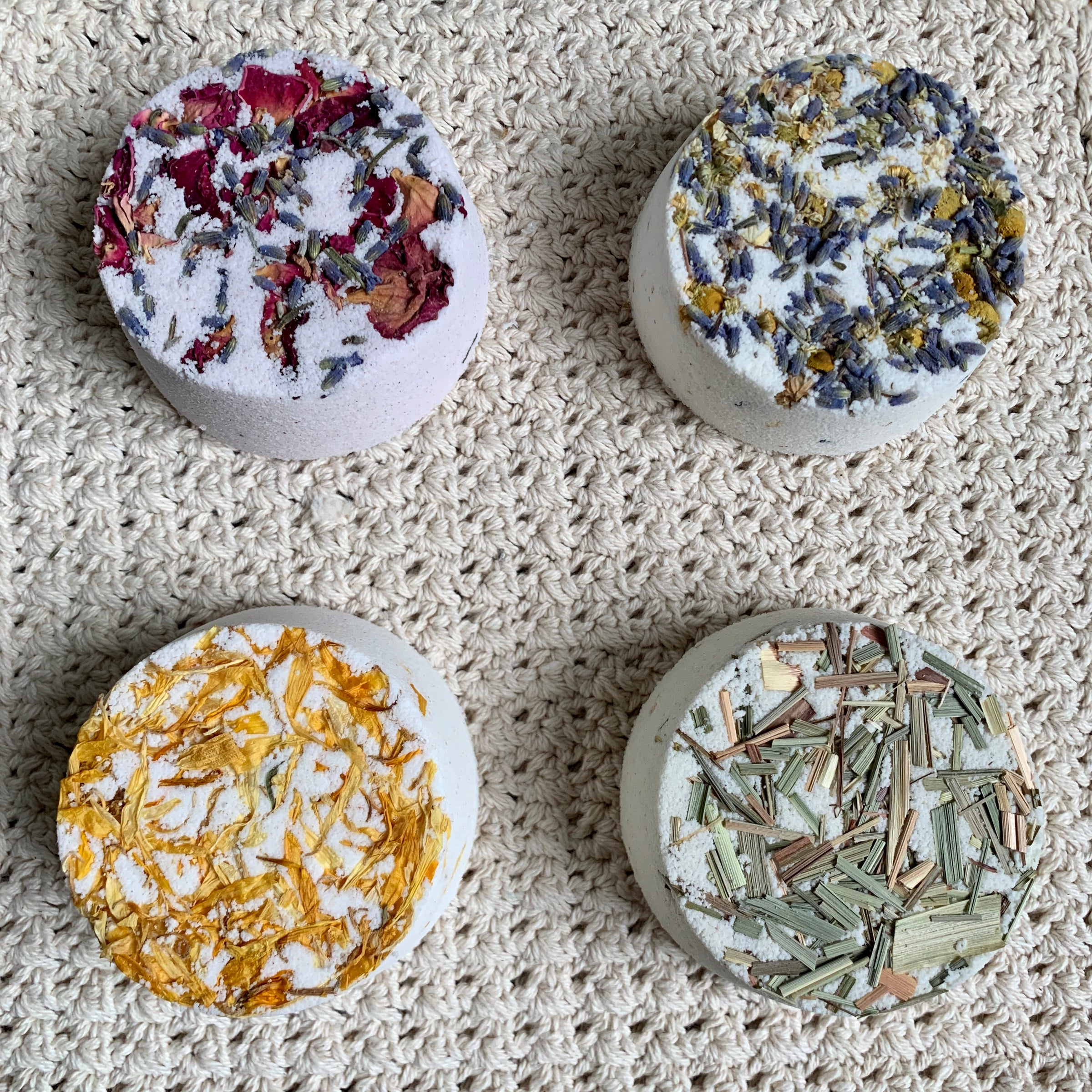 botanical bath bombs, magnesium, bath fizzies, shower steamers, foot